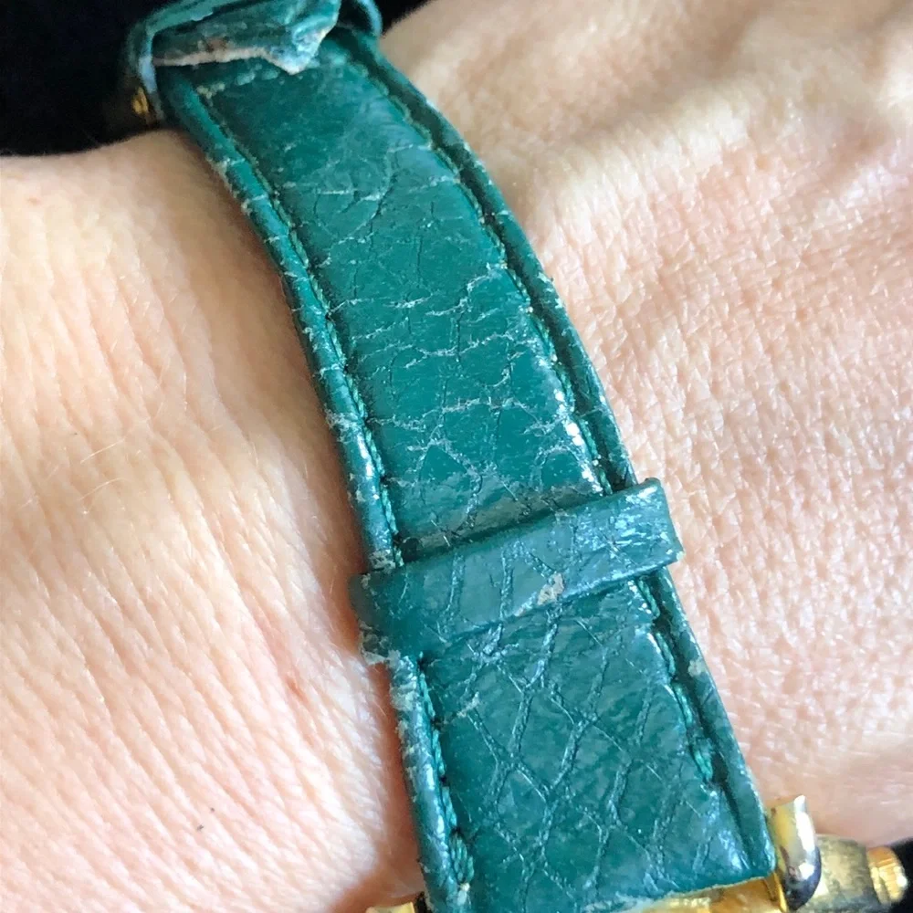 Vintage Gold Christmas Tree Watch with Green Strap